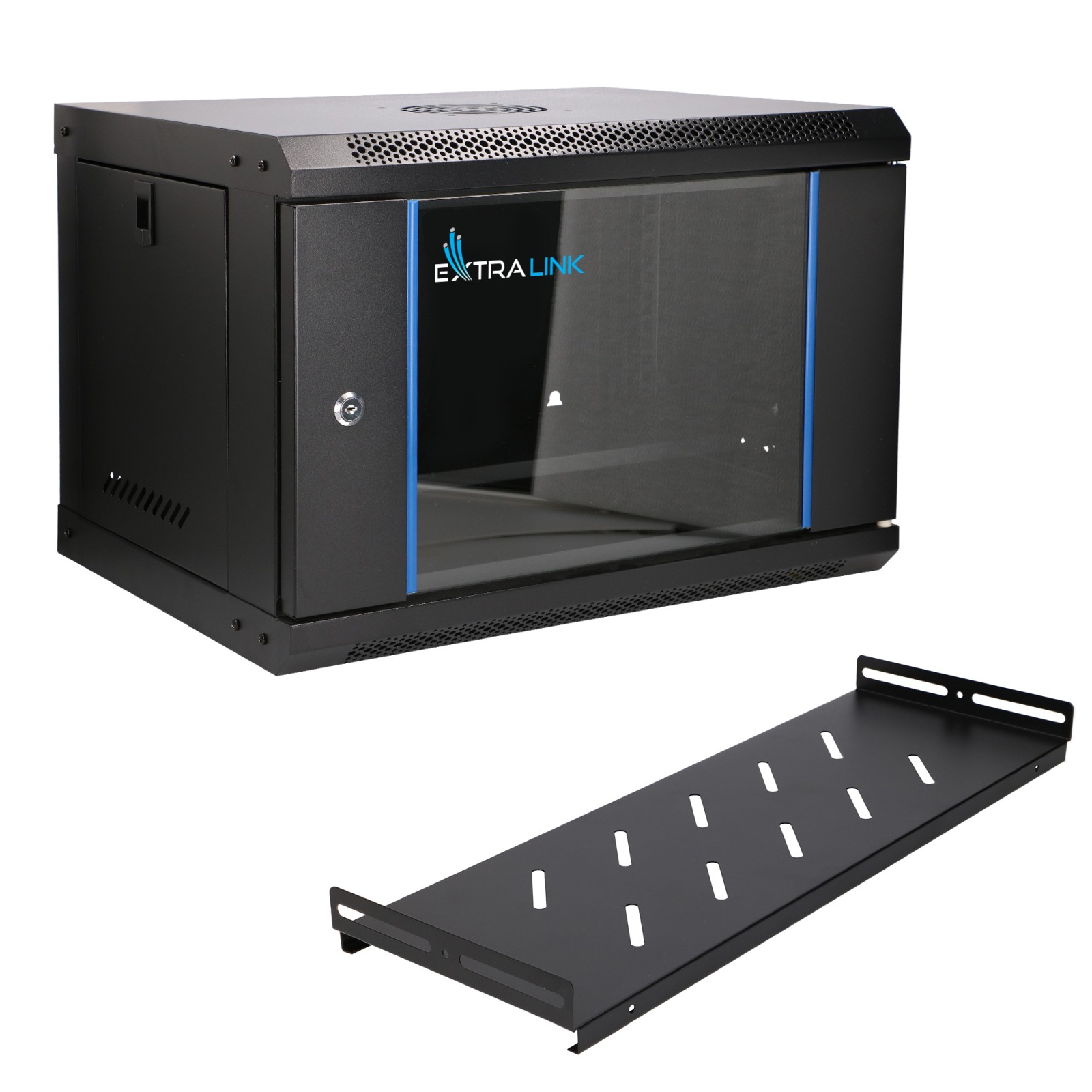 (kuva varten) Extralink Lite 6U 530x400 Black, telinekaappi, seinäkiinnitys, hylly mukana