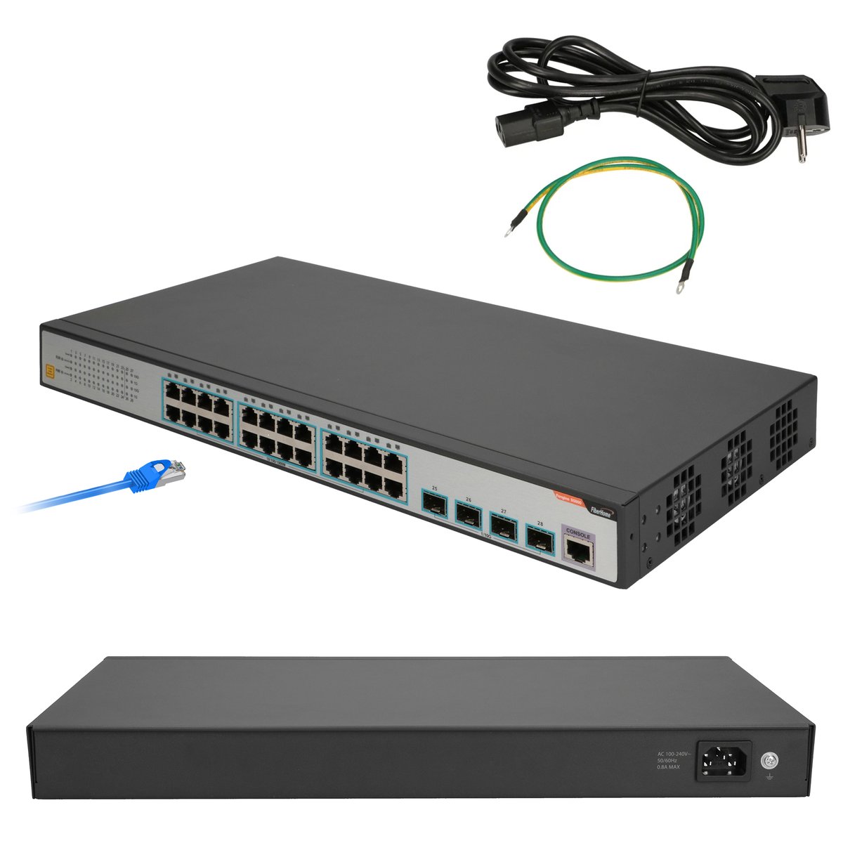 Fiberhome S4820-28T-X-AC kytkin, 24x RJ45 1000Mb/s, 4x SFP+ (kuva varten) Fiberhome S4820-28T-X-AC kytkin, 24x RJ45 1000Mb/s, 4x SFP+