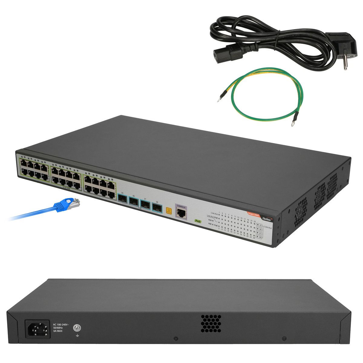 Fiberhome S4820-28T-X-PE-AC kytkin, 24x RJ45 1000Mb/s PoE, 4x SFP+ (kuva varten) Fiberhome S4820-28T-X-PE-AC kytkin, 24x RJ45 1000Mb/s PoE, 4x SFP+