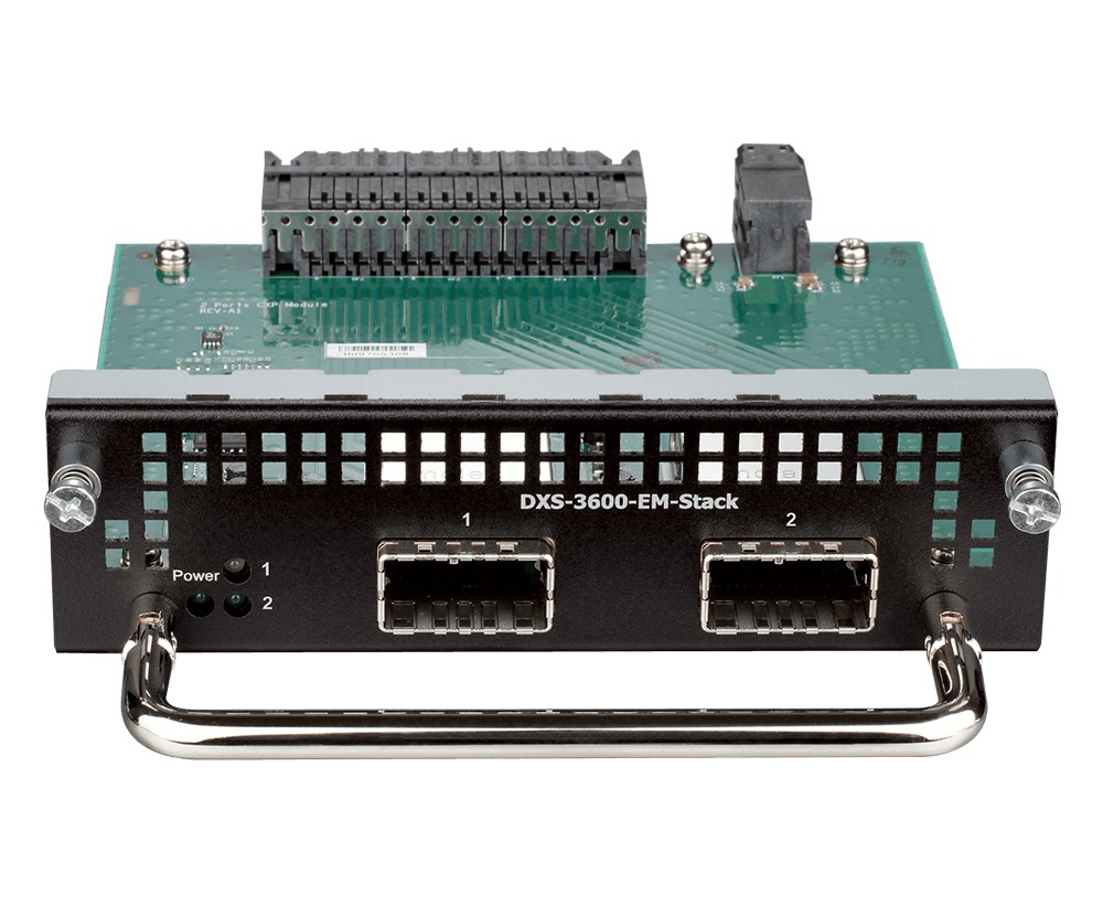 D-LINK DXS-3600-EM-STACK pinoamismoduuli, 2 porttia, 120Gbps, DXS-3600-32S-kytkimelle (kuva varten) D-LINK DXS-3600-EM-STACK pinoamismoduuli, 2 porttia, 120Gbps, DXS-3600-32S-kytkimelle