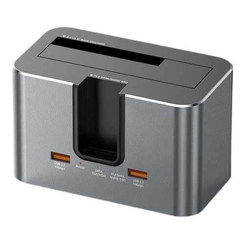 Dual Bay -telakointiasema, M.2 SATA/NVMe, 2.5"/3.5" SSD/HDD, 2x USB-A, USB-C (kuva varten) Dual Bay -telakointiasema, M.2 SATA/NVMe, 2.5"/3.5" SSD/HDD, 2x USB-A, USB-C